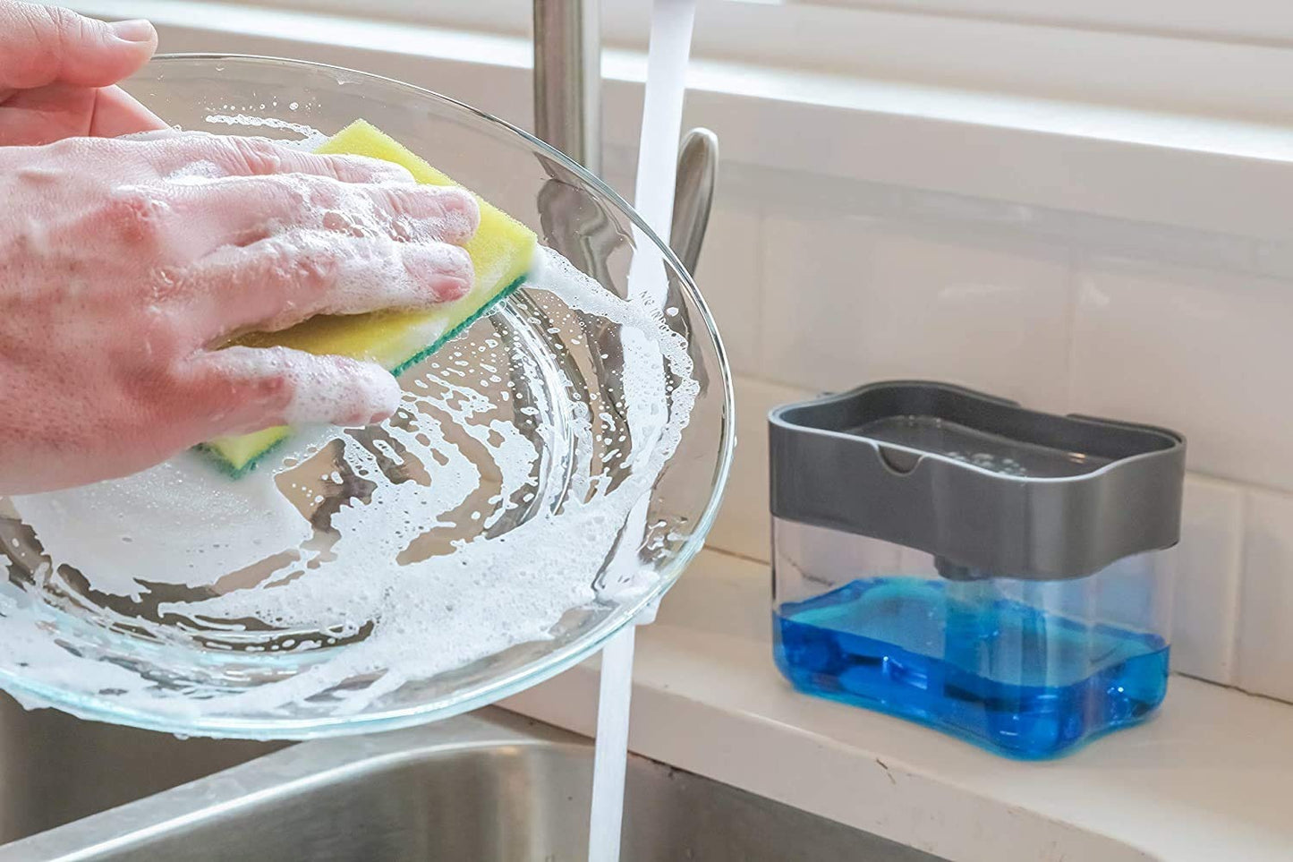 2-in-1 Soap Dispenser with Sponge Holder for Kitchen